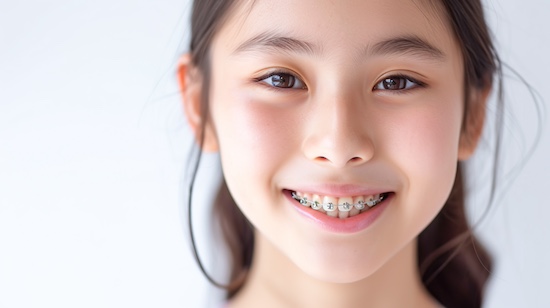 ワイヤー矯正している笑顔の女性