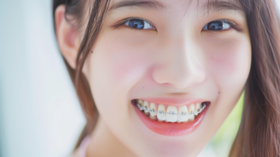 ワイヤー矯正を始めた笑顔の女性