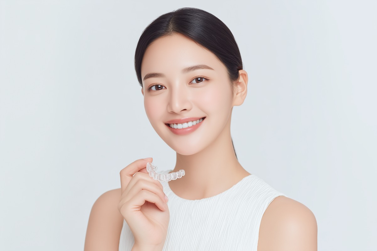 マウスピース矯正治療中の女性